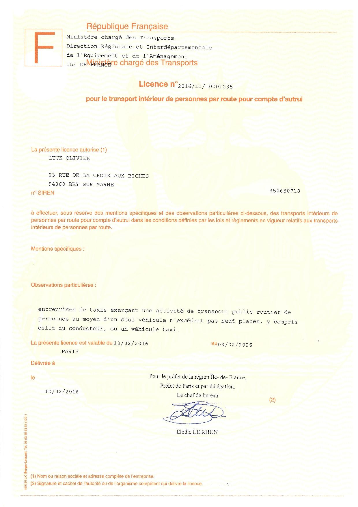 Лицензия на перевозку пассажиров во Франции